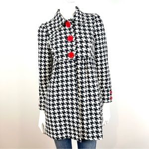 3 Sisters Women’s Black White Houndstooth Peacoat Jacket Small Peter Pan Collar